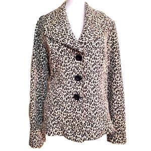 Harve Benard black cream snow leopard animal print knit blazer jacket. S